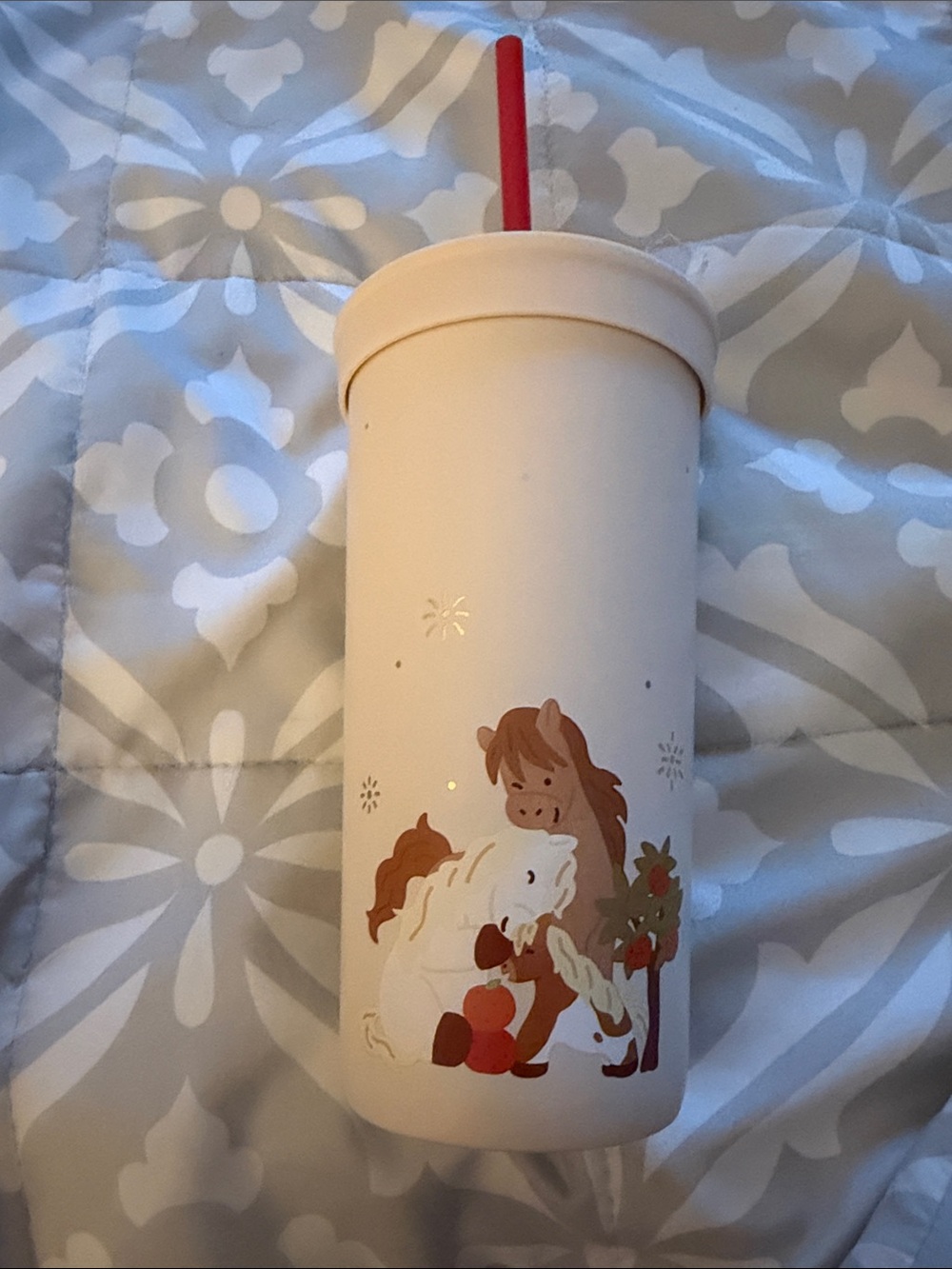 White Horse & Pony Insulated Tumbler with Red Straw
